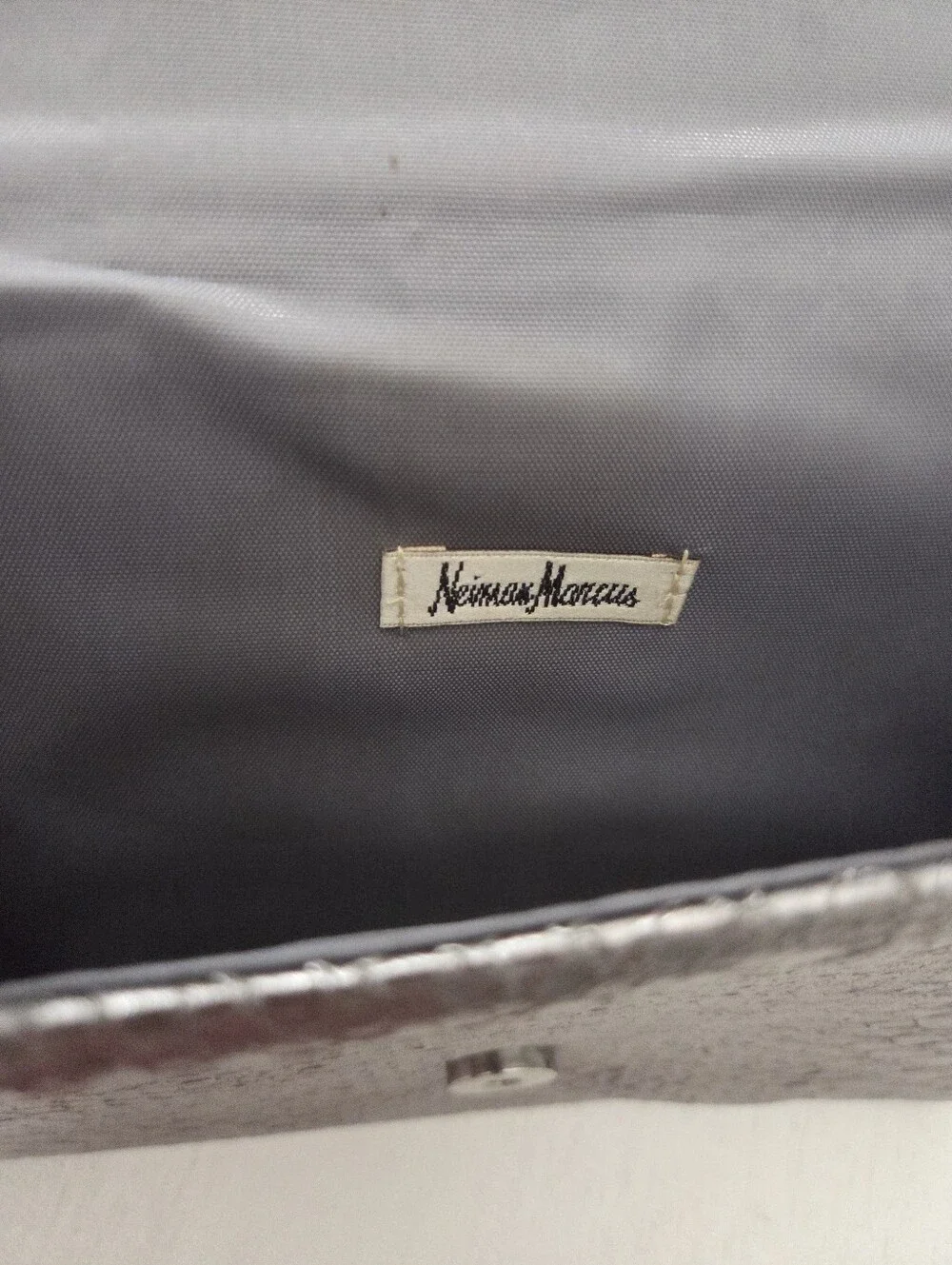 Neiman Msrcus Faux Snakeskin Metallic Silver Clutch